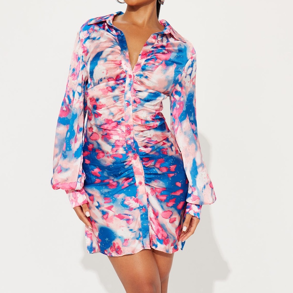 Fashion Nova Satin Glitter ruched dress L